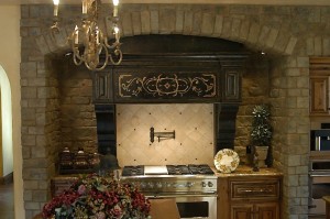 Custom Made Kitchen Hood and Cabinets with Italian Style Pot Filler